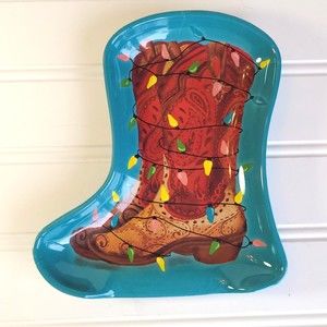 The Pioneer Woman Spoon Rest Christmas Cowboy Boot with Lights Melamine New